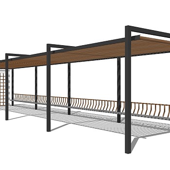 新中式廊架草图大师模型， 廊架sketchup模型下载