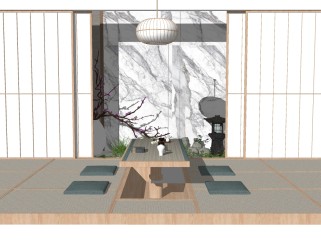 现代日式茶室榻榻米su模型， 榻榻米sketchup模型下载