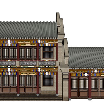 中式古建楼阁草图大师模型下载、古建楼阁su模型下载