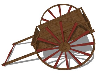 现代乡村木车su模型，木车sketchup模型下载