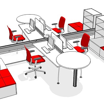 现代隔断办公桌草图大师模型，办公桌su模型下载
