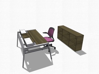 现代简约班台桌su模型，班台桌skp模型下载