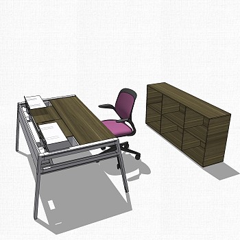现代简约班台桌su模型，班台桌skp模型下载