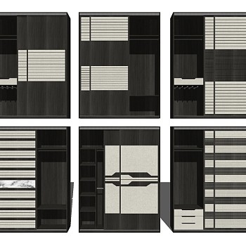 新中式滑门衣柜组合su模型，衣柜草图大师模型下载
