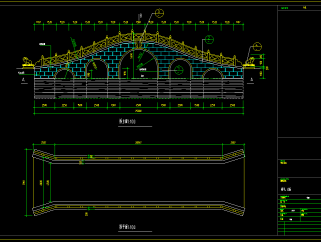 中式古桥cad施工图，观景桥cad竣工图下载