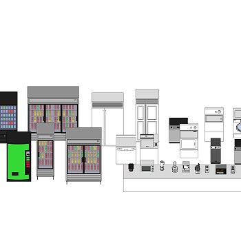 现代冰箱冰柜组合草图大师模型，冰箱skp文件下载