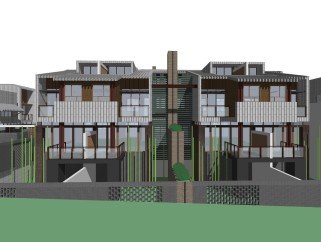 新中式别墅外观草图大师模型，别墅外观sketchup模型免费下载