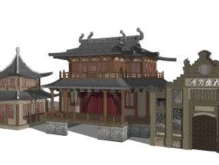 中式戏台草图大师模型，戏台sketchup模型免费下载