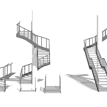 现代钢结构楼梯草图大师模型，钢结构楼梯sketchup模型免费下载