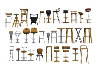 现代金属吧台椅组合草图大师模型，吧台椅sketchup模型下载