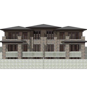 欧式连排别墅su模型方案下载，sketchup别墅草图大师模型