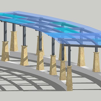 现代玻璃廊架草图大师模型，玻璃廊架sketchup模型