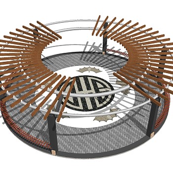 新中式实木环形廊架草图大师模型，实木环形廊架sketchup模型下载