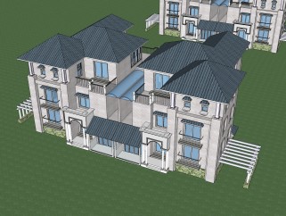 现代联排别墅su模型，别墅sketchup模型下载