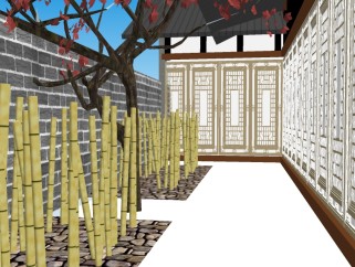 新中式庭院su模型下载，庭院sketchup模型