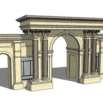欧式入口大门sketchup模型下载，入口大门skb模型分享