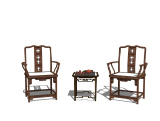 中式休闲桌椅su模型，休闲桌椅sketchup模型下载
