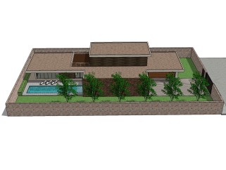 现代独栋泳池别墅草图大师模型，别墅SU模型下载