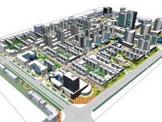 现代城市规划设计免费su模型下载、城市规划草图大师模型下载