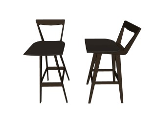 现代实木吧椅草图大师模型，现代固定吧椅sketchup模型下载
