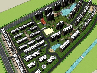 现代住宅小区规划免费su模型下载、住宅小区规划草图大师模型下载