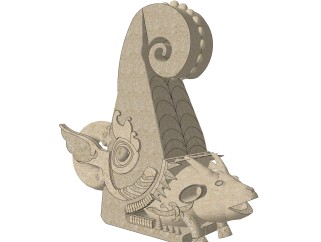 中国古代神兽鸱吻雕塑su模型,摆件草图大师模型下载
