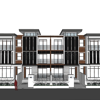 现代简约独栋别墅草图大师模型下载，独栋别墅sketchup模型