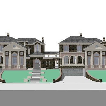 欧式别墅外观草图大师模型，别墅外观sketchup模型免费下载