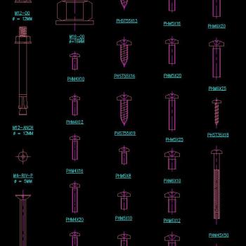 原创CAD建筑五金构件图库大全膨胀螺栓螺丝图纸设计，原创五金素材全套施工图下载