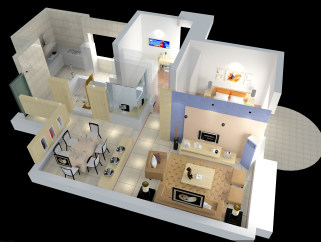 现代两室一厅CAD施工图附效果图，CAD建筑图纸免费下载