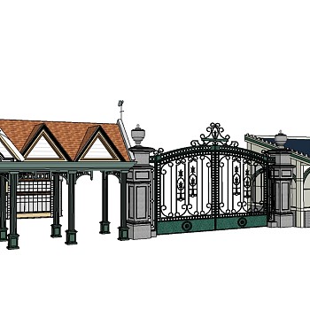 欧式走廊大门草图大师模型，大门入口sketchup模型下载
