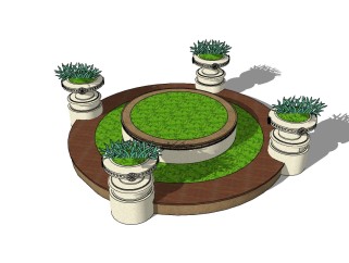 现代圆形树池草图大师模型下载，树池坐椅SU模型免费下载