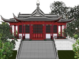 中式寺庙殿宇免费su模型下载、寺庙殿宇草图大师模型下载