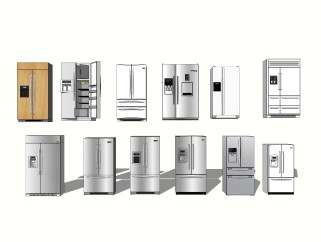 现代电冰箱组合skp文件，电冰箱草图大师模型下载