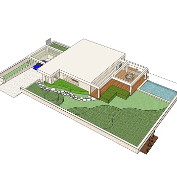 现代简约风格别墅草图大师模型，别墅SU模型下载