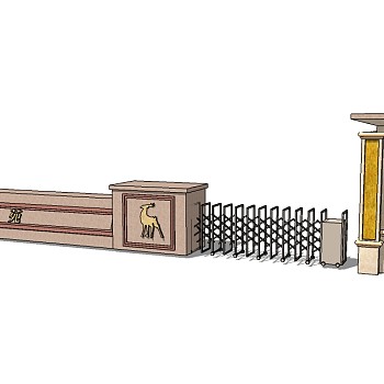 欧式入口大门SU模型下载，入口大门草图大师模型分享