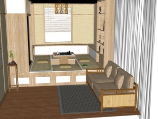 日式茶室sketchup模型，茶室skp模型下载