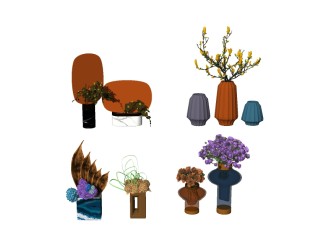 现代花瓶花卉组合skb模型分享，花瓶花卉sketchup模型下载