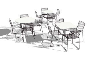 现代金属桌椅组合草图大师模型，桌椅sketchup模型