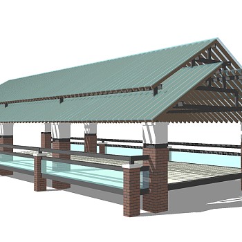 新中式廊架草图大师模型， 廊架sketchup模型下载