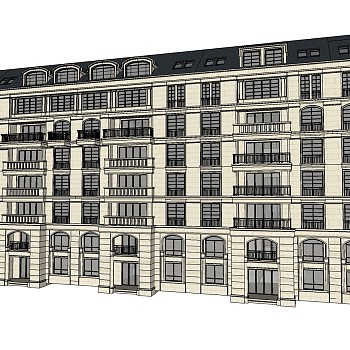 欧式住宅楼sketchup模型，住宅楼草图大师模型下载