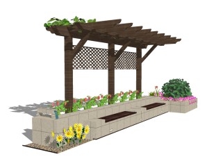 现代庭院景观花架草图大师模型，庭院景观花架sketchup模型下载