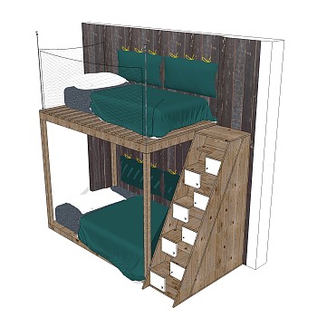 高低床铺草图大师模型，儿童床SU模型下载