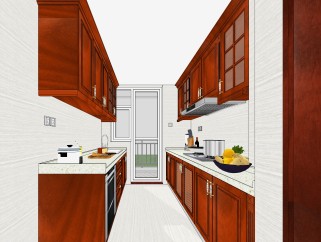 新中式厨房草图大师模型，厨房SU模型下载