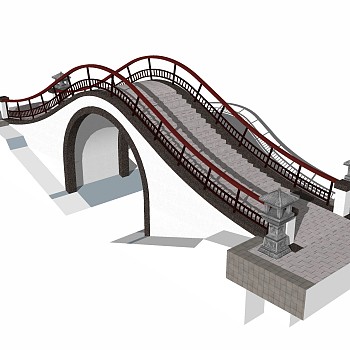 中式拱桥草图大师模型，拱桥sketchup模型免费下载