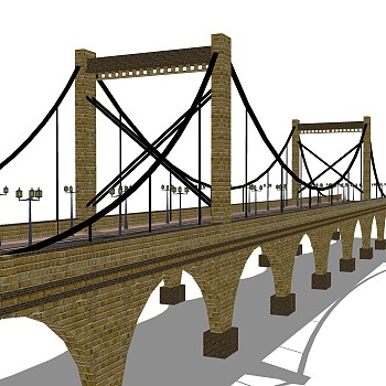 悬索桥设计草图大师模型下载，sketchup悬索桥su模型分享
