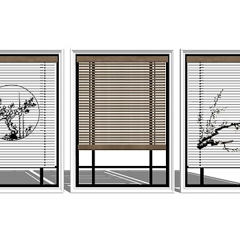 新中式窗帘百叶帘组合草图大师模型，窗帘百叶帘组合sketchup模型下载