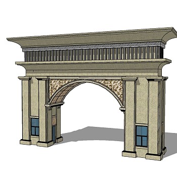 欧式入口大门skb模型分享，入口大门sketchup模型免费下载