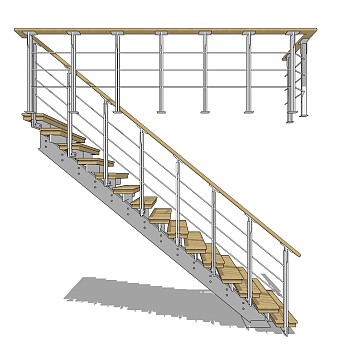 现代钢结构单跑楼梯草图大师模型，钢结构单跑楼梯sketchup模型免费下载