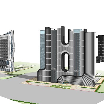 现代高层办公楼草图大师模型，高层办公楼sketchup模型免费下载